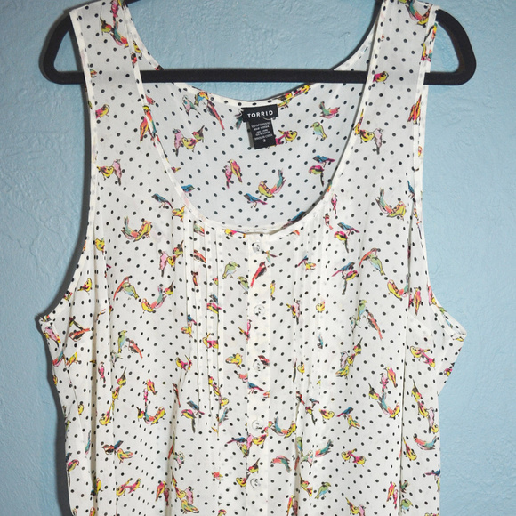 torrid Tops - Torrid Sheer Bird Print Split Tulip Back 3x Top